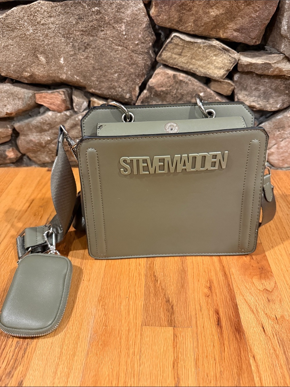 Steve Madden Olive Green Crossbody Messenger with Detachable Strap